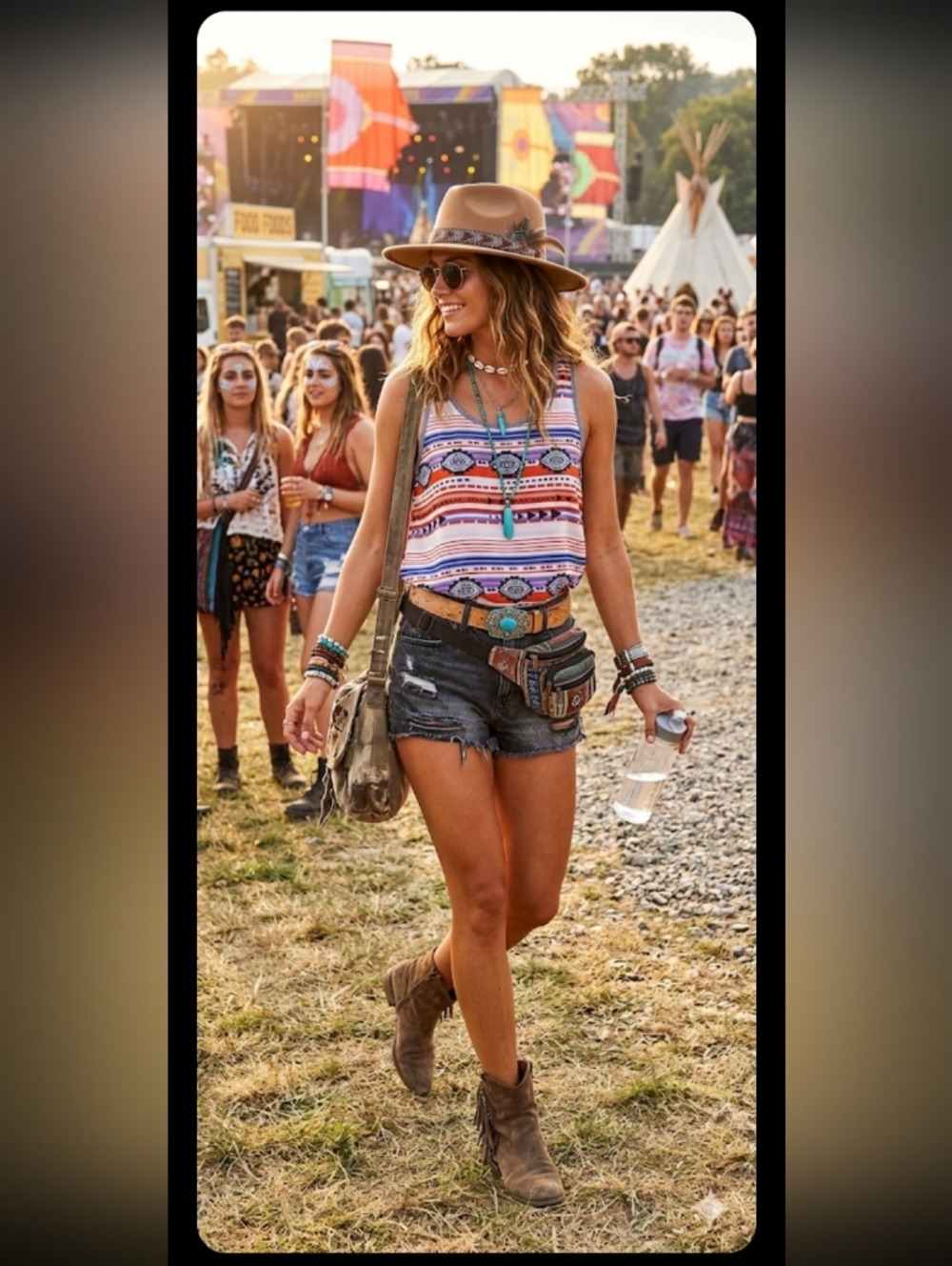 #15 - Pink Rose Navajo Pattern Tank, Med